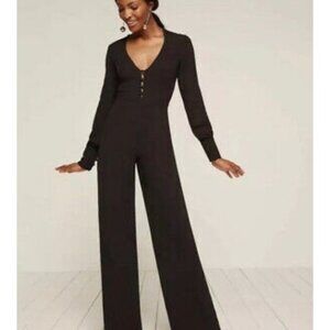 Reformation NWT $178 Camellia Black Jumpsuit Women’s Size 12 Long Sleeve
